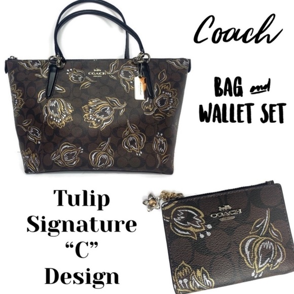 Coach Mahogany Tulip Signature C Tote Wallet Set - Picture 1 of 6